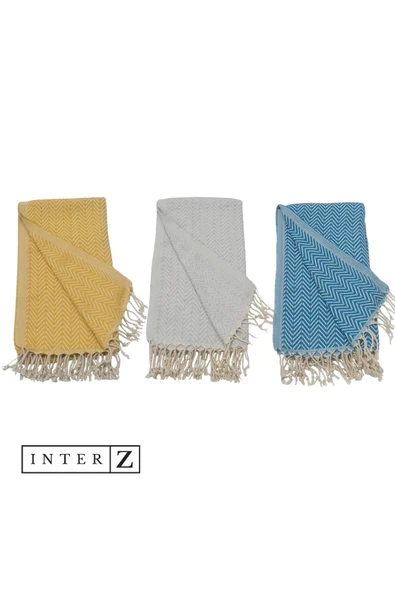 3'lü Set Peştemal Plaj Havlusu  Pamuk , Xxl 100x180cm, Marmaris, Sarı-gri-mavi - 3