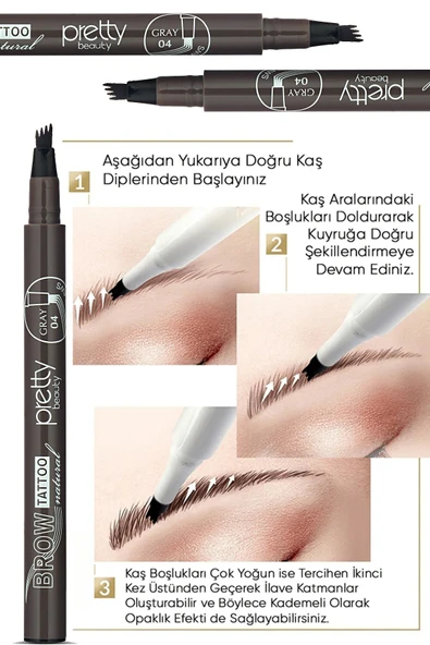 Pretty Kaş Kalemi 04 - Doğal Siyahımsı Gri Tattoo Suya Dayanıklı Likit Pencıl - 3
