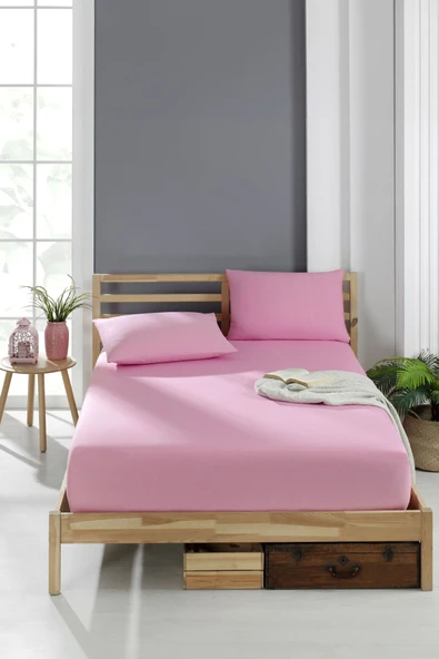 Pamuklu Ranforce Kumaş Lastikli Fitted Yastıklı Çarşaf Seti (çift Kişilik) Pembe