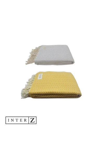 2'li Set Peştemal Plaj Havlusu , %100 Pamuk , Xxl 100x180cm, Marmaris, Bal Sarısı-gri - 2