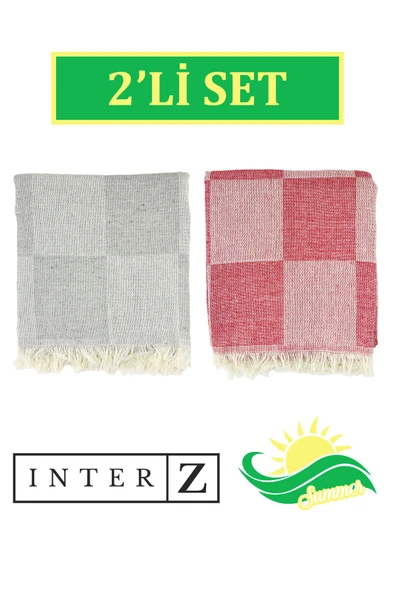 2'li Set Dama Desenli Peştamal Plaj Havlusu 70x155 Cm