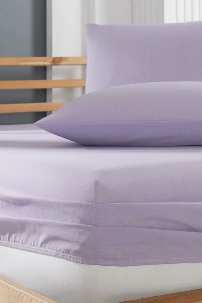 Pamuklu Ranforce Kumaş Lastikli Fitted Yastıklı Çarşaf Seti (tek Kişilik) Lila - Resim 2