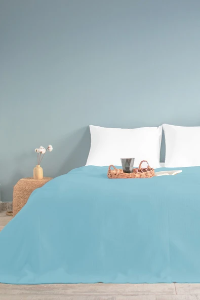 Tek Kişilik Mavi Dama Desenli Pike. Damalı Otel Pikesi 160x230