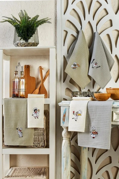 Pamuklu Waffle 6 adet Mutfak Kurulama Bezi Seti