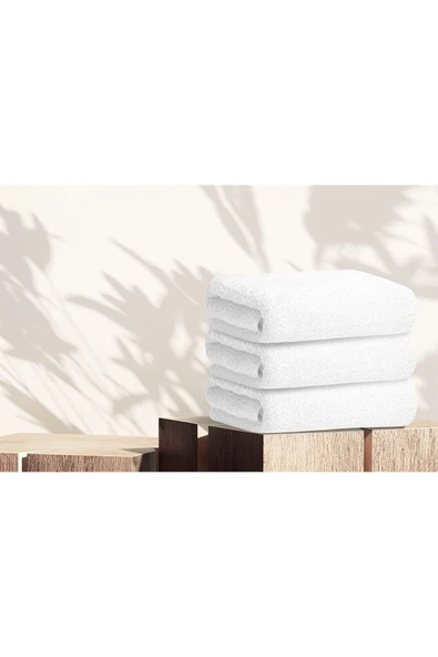 3'lü Set Beyaz %100 Pamuk El Havlusu 50x90 Cm, Otel Havlusu - 2