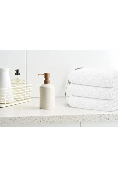 3'lü Set Beyaz %100 Pamuk El Havlusu 50x90 Cm, Otel Havlusu - 5