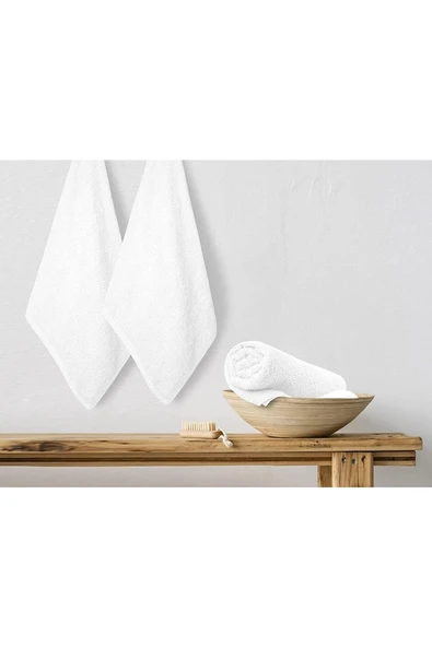 3'lü Set Beyaz %100 Pamuk El Havlusu 50x90 Cm, Otel Havlusu - 4