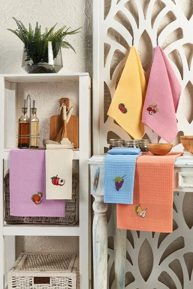 Pamuklu Waffle 6 adet Mutfak Kurulama Bezi Seti