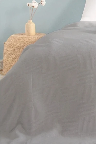 Tek Kişilik Gri Dama Desenli Pike. Damalı Otel Pikesi 160x230 - 3
