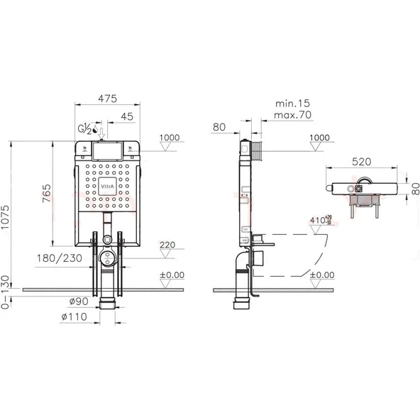 Vitra Gömme Rezervuar 3'lü Set-Kumanda Paneli +Stop Valf 800-2027 - 2