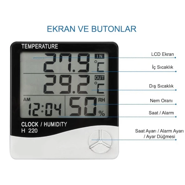 OEM H220 İç Ortam Sıcaklık ve Nem, Dış Ortam Sıcaklık Ölçer - 2
