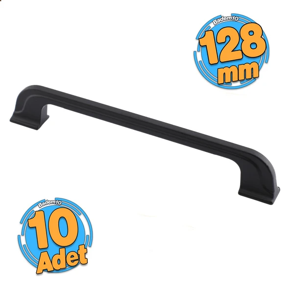 10 Adet Alperen Düz Mobilya Mutfak Dolabı Çekmece Dolap Kulpu 128 MM-12.8 CM Kulbu Siyah Metal Kulp