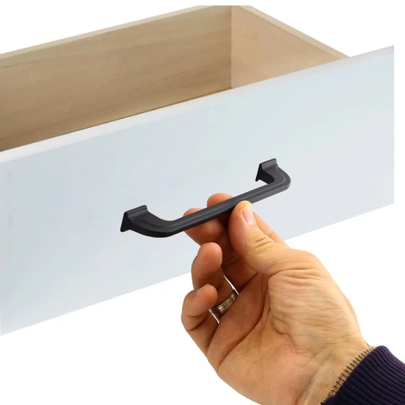 10 Adet Alperen Düz Mobilya Mutfak Dolabı Çekmece Dolap Kulpu 128 MM-12.8 CM Kulbu Siyah Metal Kulp - 3