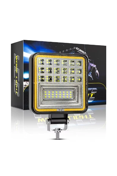 ASTRALED  126W 12-24 Volt Kare Sis Farı DRL Sarı Oto Çalışma Lambası ATV Kamyon Tır Traktör Offroad - Resim 2