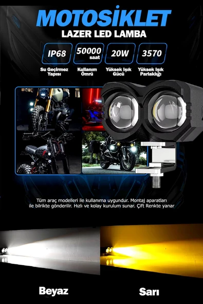 ASTRALED  Çift Renk Sarı Beyaz 60 Watt Motosiklet ATV Off Road Led Lamba - 2