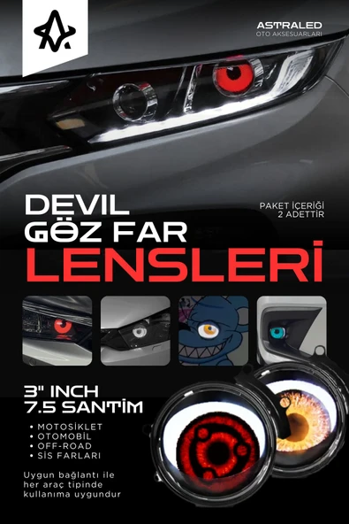 ASTRALED  Otomobil Motosiklet Far Lensi Animasyonlu Göz Hareketli Wifi 3 Inch Ambiyans Aydınlatma 2 Adet