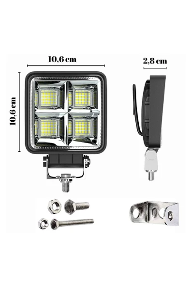ASTRALED  2Adet 144W 12-24 Volt Kare Spot Far Oto Çalışma Lambası ATV Kamyon Tır Traktör Offroad - 4
