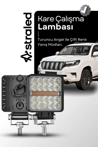 ASTRALED  120W 12-24 Volt Kare Sis Farı DRL Turuncu Oto Çalışma Lambası ATV Kamyon Tır Traktör Offroad - 1
