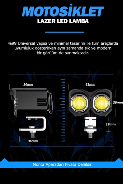 ASTRALED  Çift Renk Sarı Beyaz 60 Watt Motosiklet ATV Off Road Led Lamba - 3