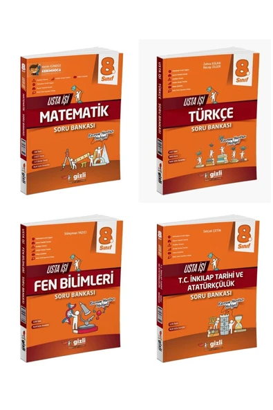 Gizli Yayınları Gizli 2025 8. Sınıf Lgs Matematik + Türkçe + Fen + İnkılap Usta İşi Soru + Kavram Haritası Seti 4 Ki