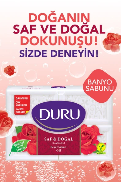 Duru Saf ve Doğal Kaynaklı Beyaz Sabun Gül 4 x 150 g = 600 g - 4