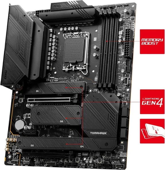 MSI Mag Z790 Tomahawk Wi-Fi Intel LGA1700 DDR4 ATX Anakart - Teşhir - 5