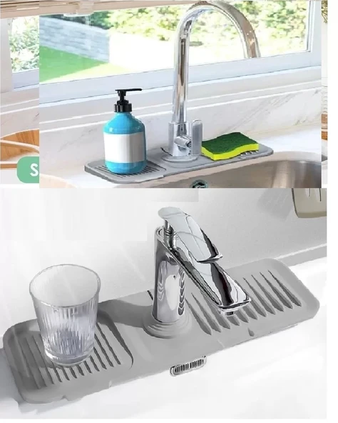 Elastik Mutfak Banyo Musluk Matı Düzenleyici Kaydırmaz Taban Organizer Lavabo Kenar Matı - 2