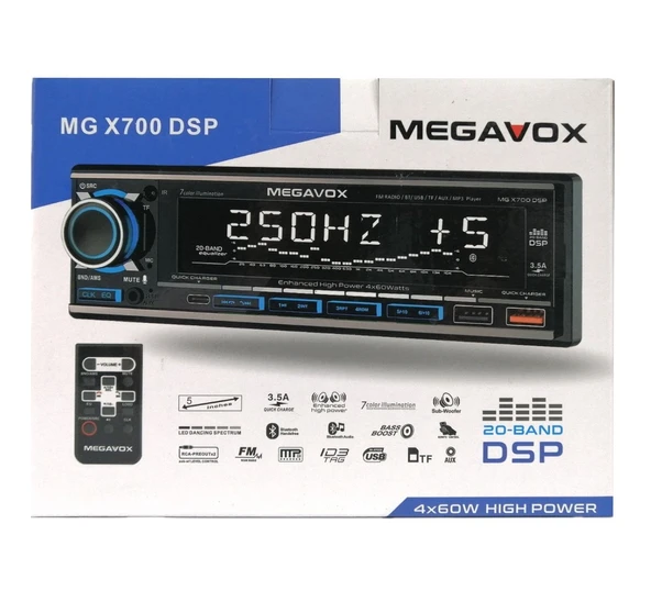 Megavox Oto Teyp DSP Bluetooth 4X60W + 63 Ses Seviyeli Kumandalı Mg X700 DSP Model APP Kontrol - 2