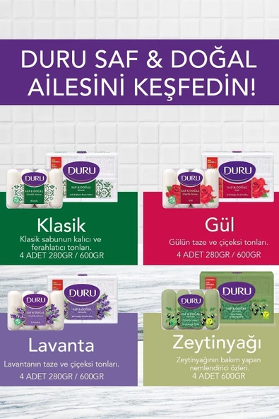 Duru Saf ve Doğal Kaynaklı Beyaz Sabun Klasik 4 x 150 g = 600 g - 5
