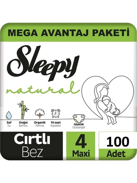 Sleepy Natural 4 Numara Maxi 100'lü Bebek Bezi ürün görseli 1