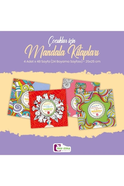 Mor Elma Yayıncılık Çocuklar Için Mandala Boyama Kitabı 4 Adet