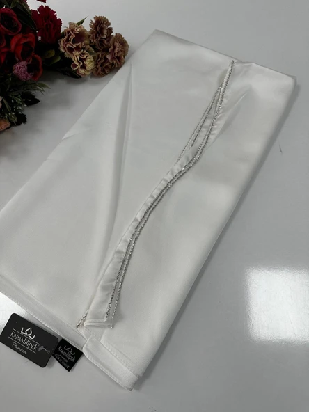 Taşlı Dubai İpeği Şal Beyaz JJ0222 ürün görseli