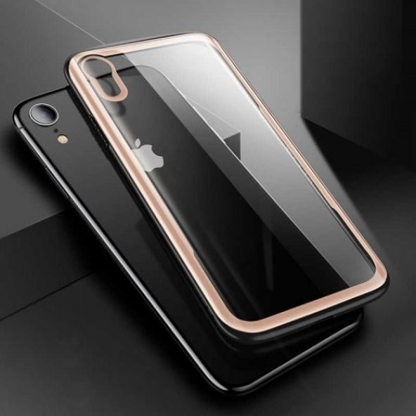 Apple iPhone XR 6.1 Kılıf Ultra İnce Kenarları Silikon Arkası Temperli Cam Kapak