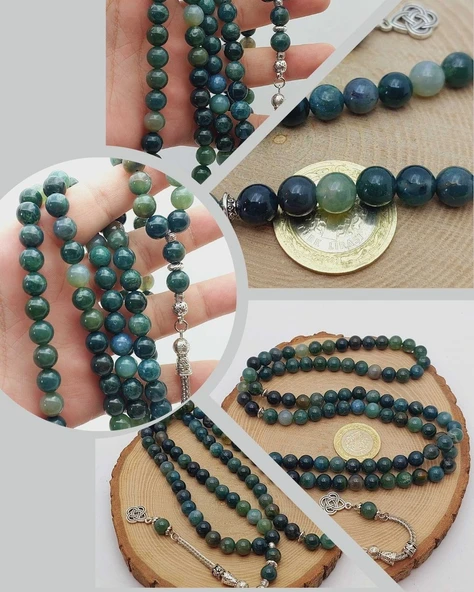 Yosunlu Akik Taşı 99luk Tesbih 8mm (55986)