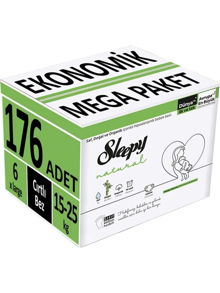 Sleepy Natural 6 Numara XLarge 176'lı Bebek Bezi ürün görseli