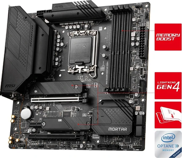 MSI Mag B660M Mortar Intel LGA1700 DDR4 Micro ATX Anakart - Outlet - Resim 8