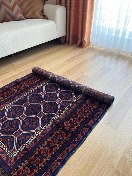 92x146 cm Küçük Mavi Türk Halısı, El Dokuma Yün Halı, Canlı Mavi Tonları, Vintage Yün Halı - 3