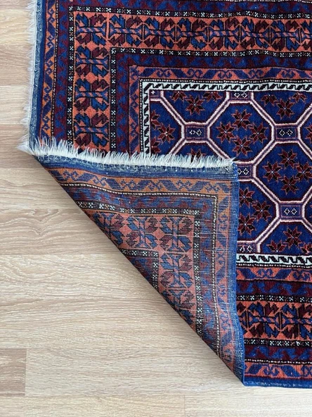 92x146 cm Küçük Mavi Türk Halısı, El Dokuma Yün Halı, Canlı Mavi Tonları, Vintage Yün Halı - 5