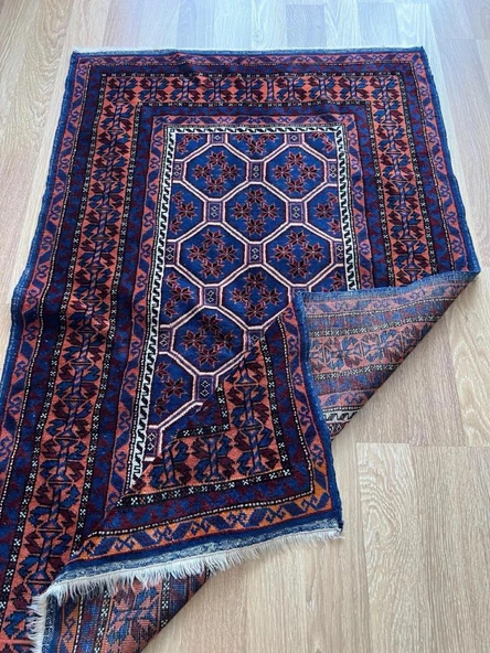 92x146 cm Küçük Mavi Türk Halısı, El Dokuma Yün Halı, Canlı Mavi Tonları, Vintage Yün Halı - 4