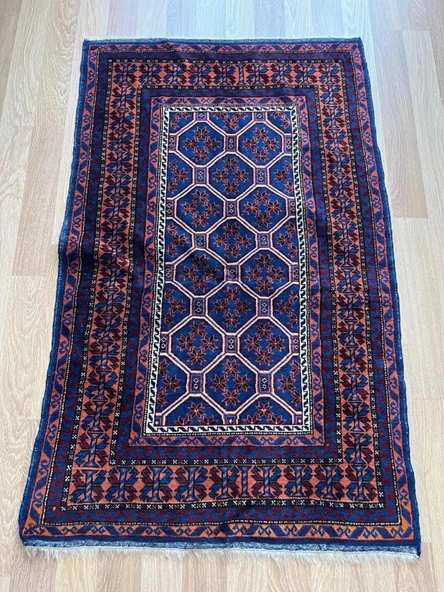 92x146 cm Küçük Mavi Türk Halısı, El Dokuma Yün Halı, Canlı Mavi Tonları, Vintage Yün Halı - 7