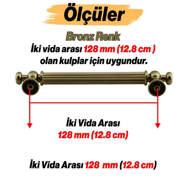 Selçuk Antik Sarı Metal Kulp 128 mm 12.8 cm Mobilya Çekmece Mutfak Dolabı Dolap Kulpları Kulbu Kulpu - Resim 3
