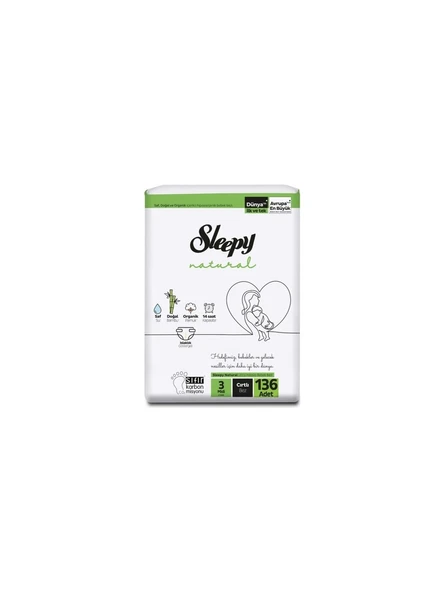Sleepy Natural 3 Numara Midi 136'lı Jumbo Bebek Bezi