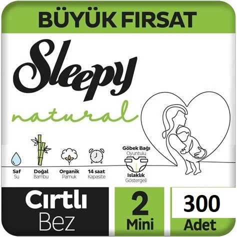 Sleepy Natural 2 Numara Mini 300'lü Bebek Bezi - 1
