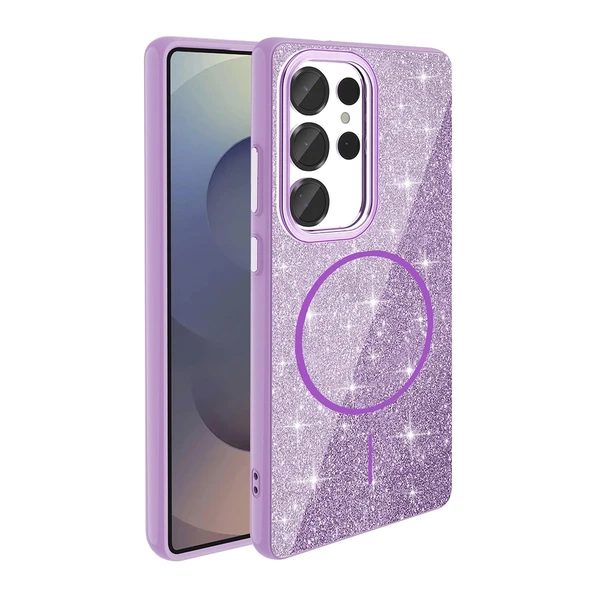 Galaxy S25 Ultra Kılıf Magsafe Şarj Özellikli Parlayan Simli Redclick Okso Kapak - Resim 6