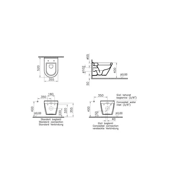 Vitra S50 Asma Klozet ve Vitra Gömme Rezervuar Tam Set 800-2027 - Resim 2