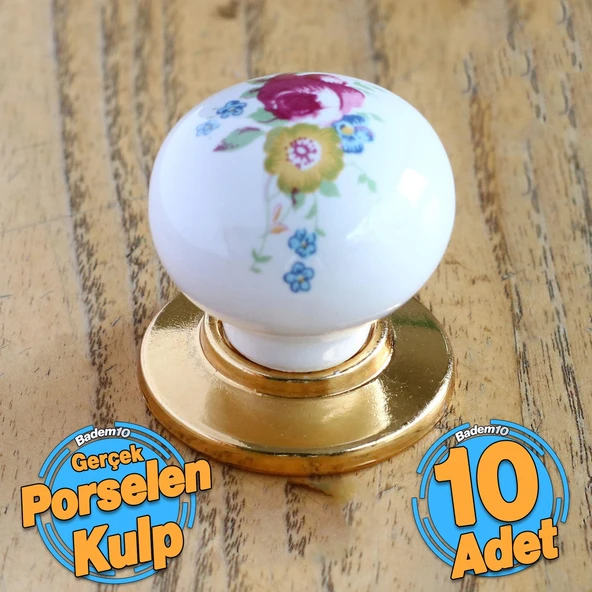 10 Adet Gül Gerçek Porselen Gold Düğme Kulplar Mobilya Mutfak Dolabı Çekmece Dolap Kulpu Kulbu Altın
