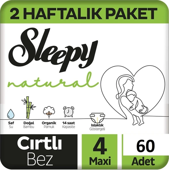 Sleepy Natural 4 Numara Maxi 60'lı Bebek Bezi ürün görseli