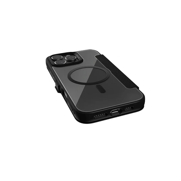 Apple iPhone 16 Pro Kılıf Magsafe Şarj Özellikli Vegan Deri Tasarımlı Şeffaf Arka Yüzey Kartlıklı Raptic Urban Folio Ser - 3