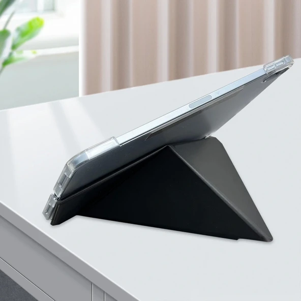 Apple iPad Pro 13 2024 Raptic Clear Folio Airbagli Şeffaf Kapaklı Katlanabilir Standlı Kılıf - 10