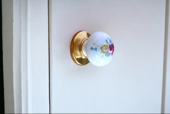 10 Adet Gül Gerçek Porselen Gold Düğme Kulplar Mobilya Mutfak Dolabı Çekmece Dolap Kulpu Kulbu Altın - Resim 4
